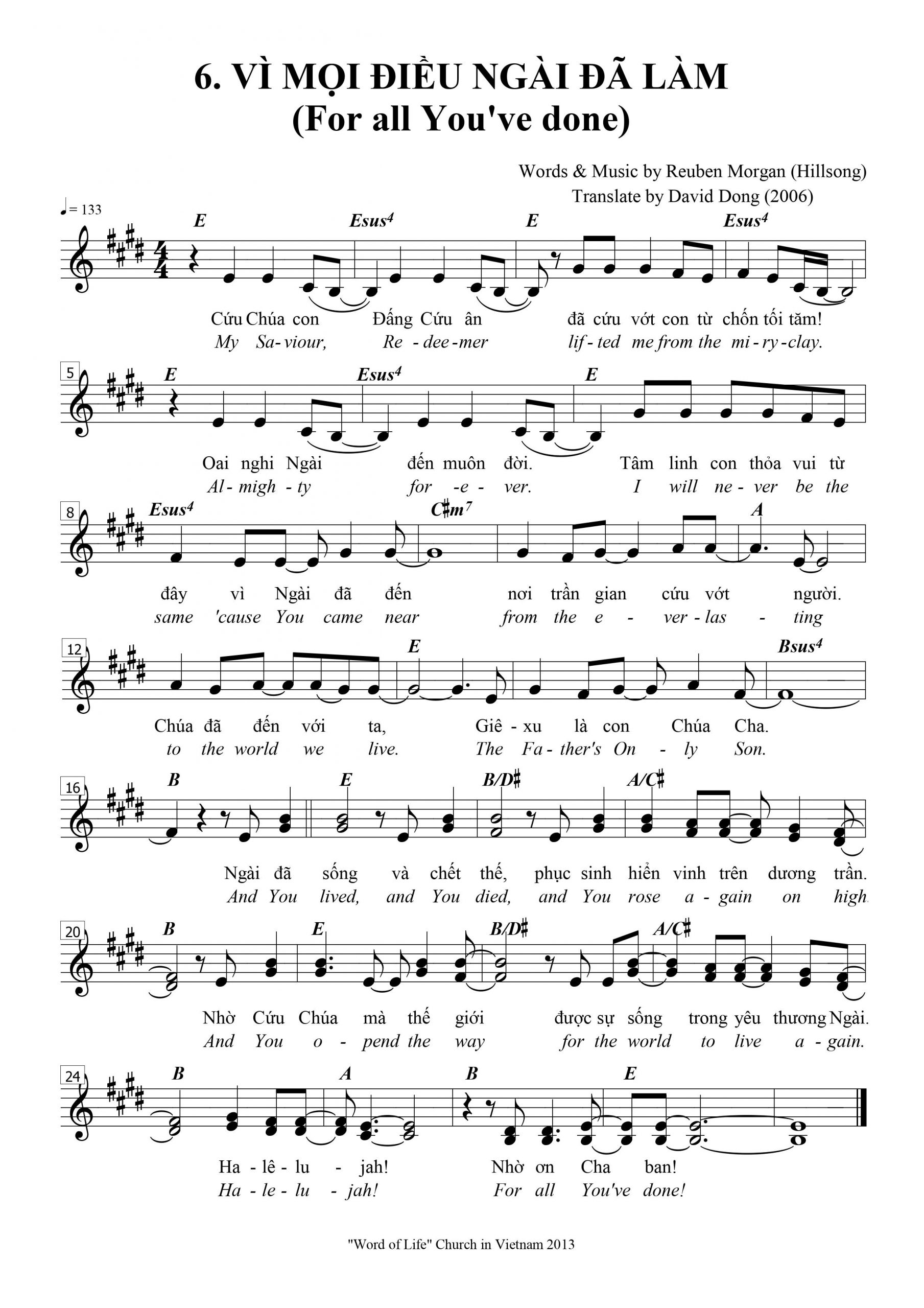 Vì mọi điều Ngài đã làm sheet